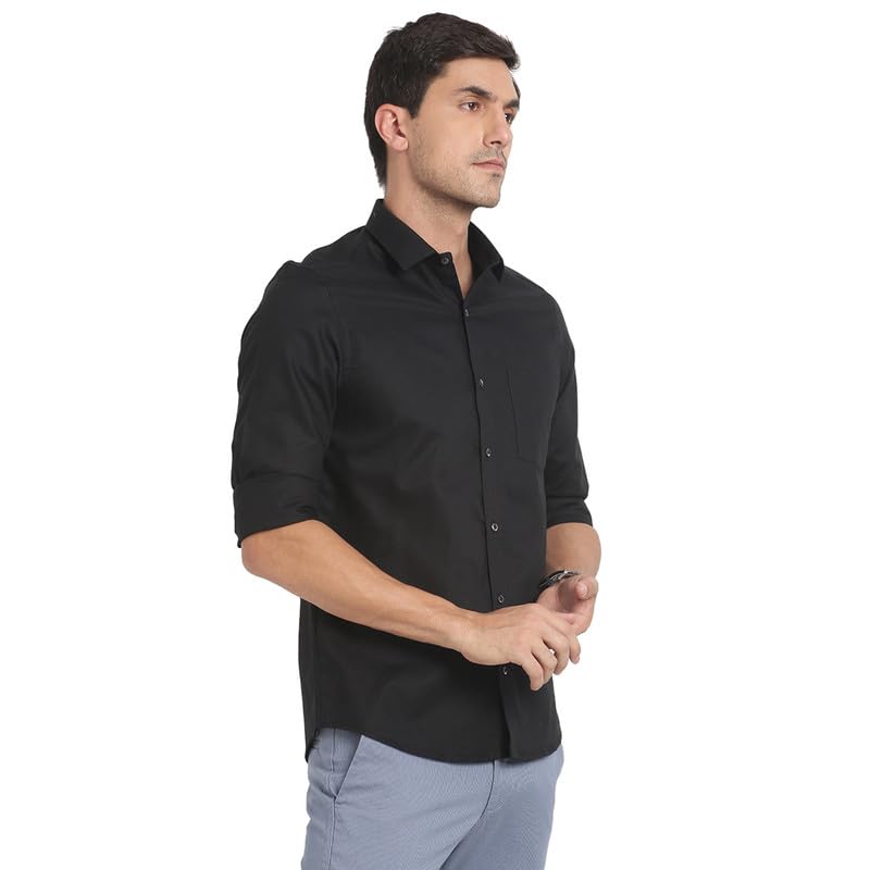 Turtle Men Pure Cotton Black Self Design Slim Fit Formal Shirts