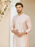 See Designs Men Full Sleeve Chanderi Silk Sequins Mandarin Collar Side Slit Kurta