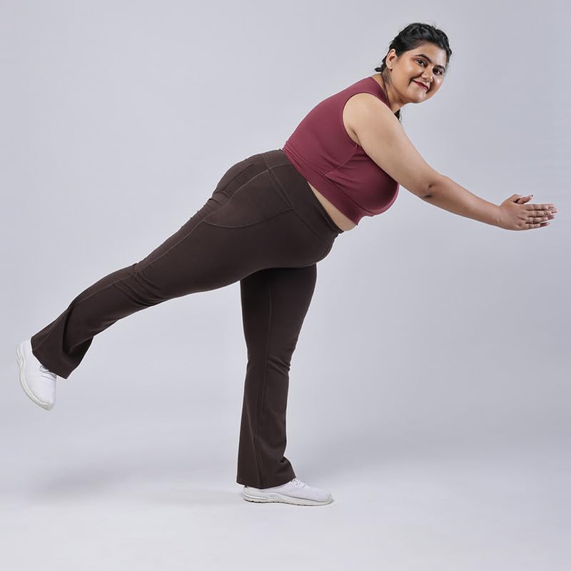 BlissClub AM:PM Cotton Flare Pants -Tall Above 55, Highwaisted, Wide Waistband, 4 Pockets, 95% Cotton