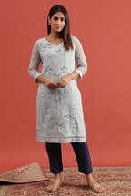 W For Woman Cotton Blend Women'S A-Line Flared Kurta