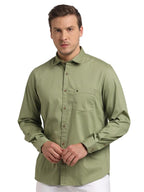 Turtle Men Solid Slim Fit Olive Printed Full Sleeve Casual Shirt