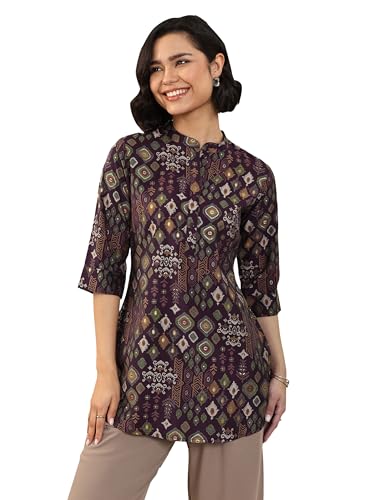 Libas Women'S Silk Blend Ethnic Motifs Straight Kurtis (98160_Burgundy_S)