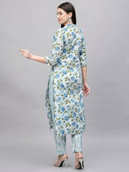 ANNI DESIGNER Womens Cotton Blend Straight Printed Kurta with Pant (Dafiya Blue_L_Blue_Large)