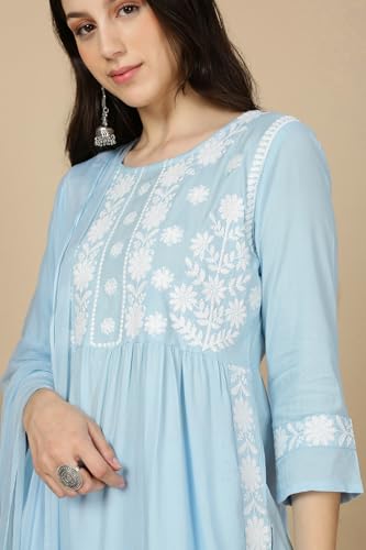 Kaari Rayon Embroiderery A-Line 7525 WomenS Kurtas & Kurtis (Kaaaw24Wskd-70018_Aasman Blue