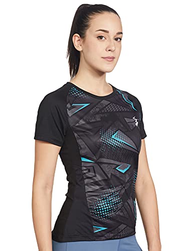 Campus Sutra Graphic Print Women Round Neck Black Sports Jersey