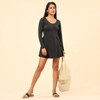 Bliss Swim Dress - Full Sleeves, UPF 50+ Sun Protection, in-Built Cups, in-Built Shorts, Overlapped Slit in Skirt, Cinched Waist