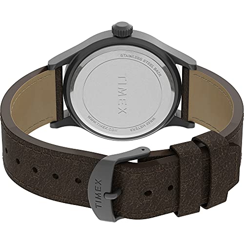 Timex Men's Expedition Scout 40mm Watch - Gunmetal Case Khaki Dial with Dark Brown Leather Strap