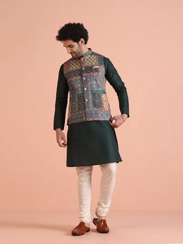Kisah MenS Ethnic Wear Regular Fit Printed Cotton Blend Nehru Jacket