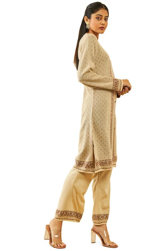 Soch Womens Acrylic Floral Pattern Knitted Winter Straight Kurta Set