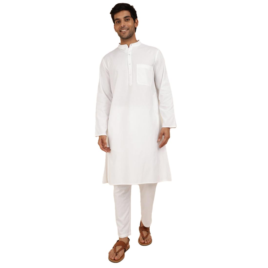 Fabindia MenS Cotton Woven Relaxed Kurta Set (1039311White_White