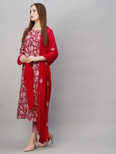 ANNI DESIGNER Womens Cotton Blend Straight Printed Kurta with Pant & Dupatta (MEI Red_5XL_Red_XXXXX-Large)