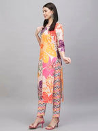 ANNI DESIGNER Womens Cotton Blend Straight Printed Kurta with Pant (Wahida White_S_White_Small)