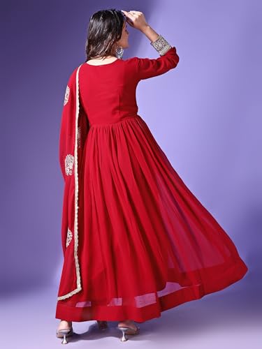Wedani Womens Georgette Solid Anarkali Dress Maroon