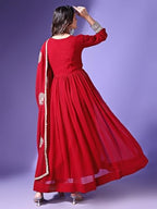 Wedani Womens Georgette Solid Anarkali Dress Maroon