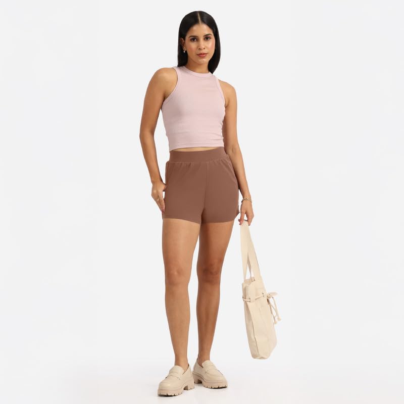 BlissClub Groove-in Cotton Shorts | Cotton Shorts | Side Pockets | Stretchy |Curved Hem