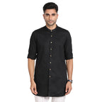 Turtle Men 100% Cotton Black Jacqard Print Slim Fit Ceremonial Kurta