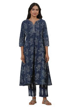 W For Woman Folksong Blue Printed Cotton A-Line Kurta_24Maf11883-911305_M