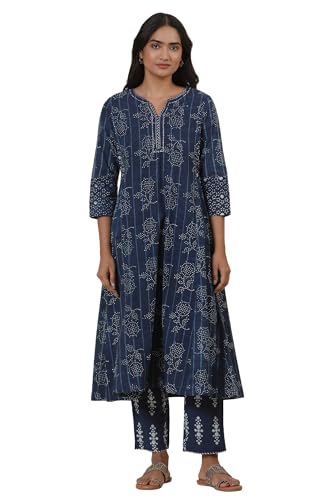 W For Woman Folksong Blue Printed Cotton A-Line Kurta_24Maf11883-911305_M