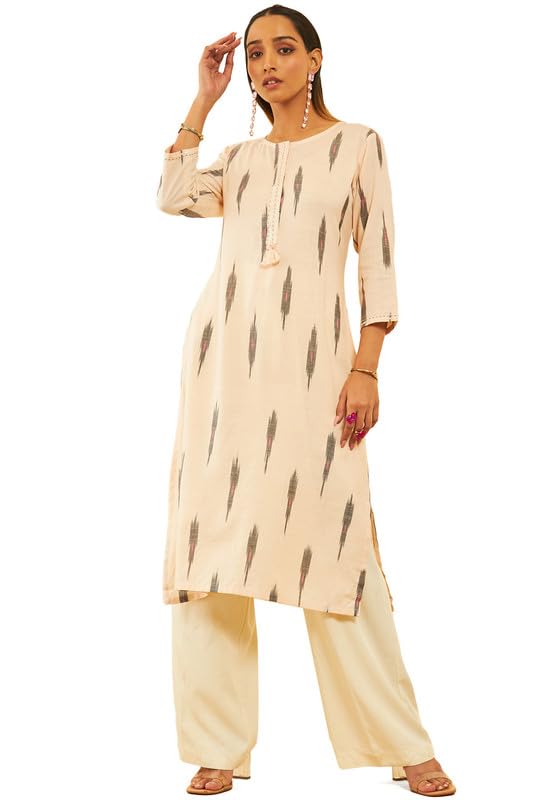 Soch Women Cotton Ikat Printed Straight Kurta with Sequins