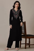 Aurelia Red Solid Acrylic Straight Kurta & Palazzo For Women