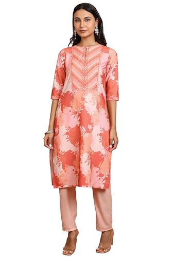 Ketch Womens Polyester Regular Fit Kurta (KHKU000455_Coral