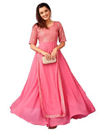 Fashion Basket Faux Georgette Anarkali Kurta Set For Women (In, Alpha, M, Regular, Pink)