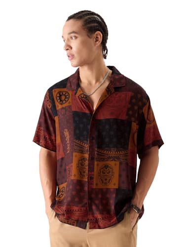 The Souled Store Official Iron Man: Pattern Men And Boys Relaxed Fit Graphic Half Sleeve Rayon Multicolored Summer Shirts Shirt 