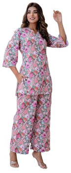 LookMark Womens Trendy Printed Cotton Blend Straight Rama Color Kurta and Palazzo Set (AZ-LM-P1-KS2075 RAMA-XL)