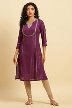 W For Woman Purple Embroidered Heavy Festive Kurta