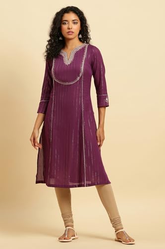 W For Woman Purple Embroidered Heavy Festive Kurta