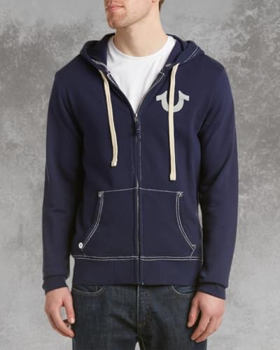 True Religion Men's Standard Buddha Logo Zip Hoodie Sweatshirt, True Navy, S