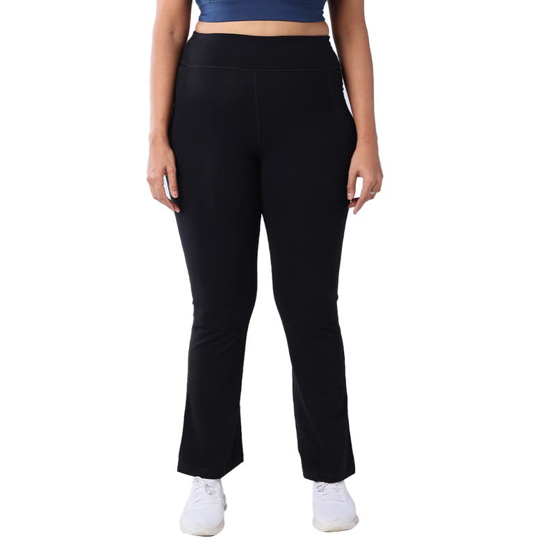 BlissClub AM:PM Cotton Flare Pants for Women Above 55 ft Tall | Wide Waistband, 4 Pockets | Bell Bottom Pants and high Waist Tr