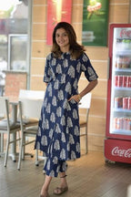 ANNI DESIGNER Womens Rayon Viscose A-Line Printed Kurta with Pant (KOPEK Blue_L_Blue_Large)
