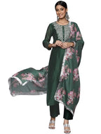 Varanga Green Embroidered Kurta With Tonal Trouser And Printed Dupattta