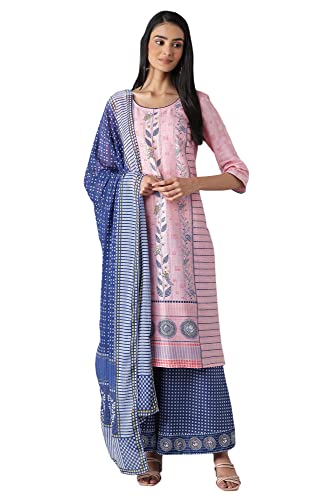 Aurelia Women'S Cotton Kurta, Palazzo & Dupatta (22Feas12930-503639_Pink_Xs)