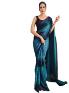 Satrani Womens Georgette Printed & Ready To Wear Saree with Unstitched Blouse Piece (3374S362NA_Blue &Dark Blue &Navy Blue3)