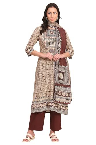 Aurelia WomenS Geometric Sequins Printed Straight Modal Madder Brown Kurta, Rayon Palazzos And Dupatta (Size: S)-As15715-508811