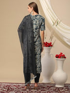 ANNI DESIGNER Womens Cotton Blend Printed Straight Kurta with Pant & Dupatta (Minika Blue_XXL_Blue_XX-Large)