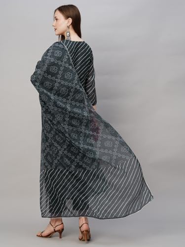 ANNI DESIGNER Womens Cotton Blend Straight Printed Kurta with Pant & Dupatta (Doremi Black_M_Black_Medium)