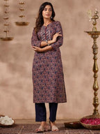 Anubhutee Women'S Blue Ethnic Motifs Straight Kurta With Trousers