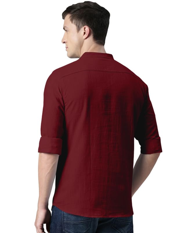 Royalscout MenS Cotton Polyester Blend Solid Regular Fit Full Sleeve Short Kurta Maroon