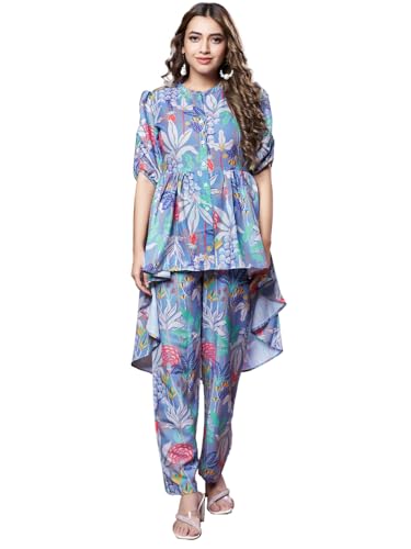 GRECIILOOKS Rayon Standard Length Stylish Kurta Ethnic for Women | Half Sleeve Co-ord Set (GL-W1936&TR958_Grey_M)