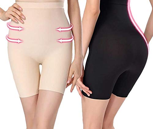 Wave Fashion  High Waist Mid Thigh Shaper Womens Shapewear in Combo Pkg Color(Black & Skin) Size36 Beige 2