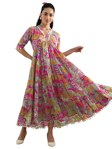 Libas WomenS Silk Blend Floor Length Dress (29855_Multi Multicolour