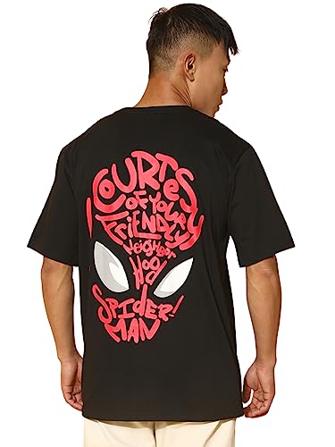 Veirdo Men's Cotton Oversized Fit Short Sleeve Round Neck Spiderman Graphic Print T-Shirt