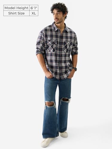 The Souled Store Plaid Insignia Long Sleeve Collared Neck Cotton Button-Down Relaxed Fit Shirts For MenS & BoyS
