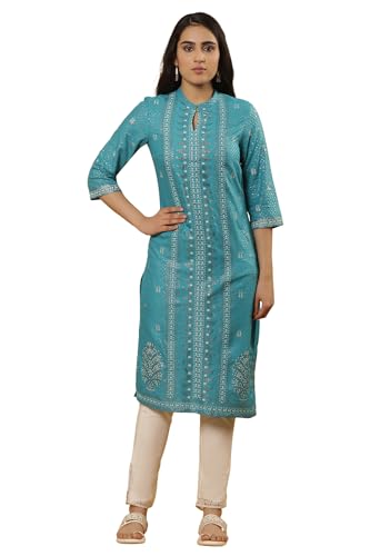 W For Woman W Women Blue Festive Floral Print Viscose Straight Kurta Set With Slim Pant_24Onws13022-112987_Xs
