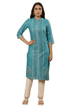 W For Woman W Women Blue Festive Floral Print Viscose Straight Kurta Set With Slim Pant_24Onws13022-112987_Xs