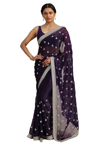 Libas Womens Embroidered Chiffon Saree With Blouse Piece