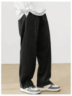 Avanova MenS Black Front Tie Loose Fit Corduroy Baggy Long Slacks Chino Pants With Slant Pocket Simple Casual Trousers, Going O